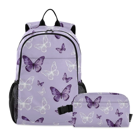 ALAZA Butterfly Purple School Backpack Lunch Box Set Student Bookbag
