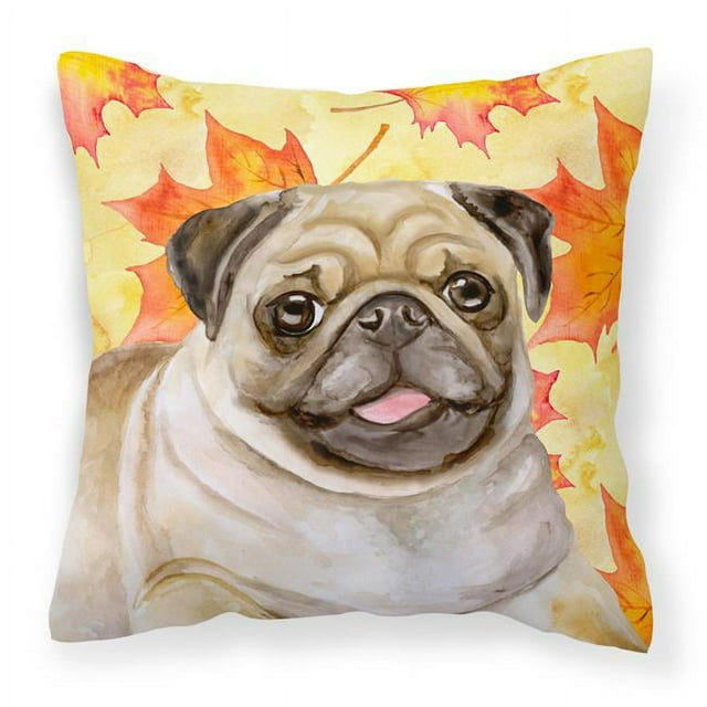 Carolines Treasures BB9979PW1818 Fawn Pug Fall Fabric Decorative Pillow