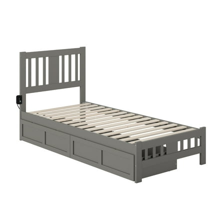 AFI Tahoe Wood Twin XL Bed with Footboard and 2 Drawers in Gray