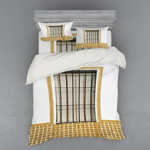 Ambesonne Urban Bedding Set 4 Pcs, Modern Spanish Shutter, Queen, Brown White