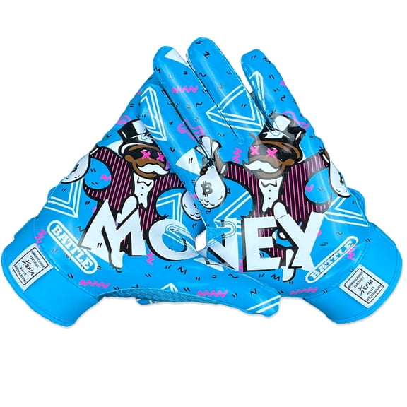 Battle Sports Adult Money Man 2.0 Football Receiver Gloves - Small - Neon Blue