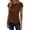 Brown, variant on Womens Satin Short Sleeve Tops Knot Boat Neck Draped Front Shirts Ruched Fitted Elegant Top Wine L