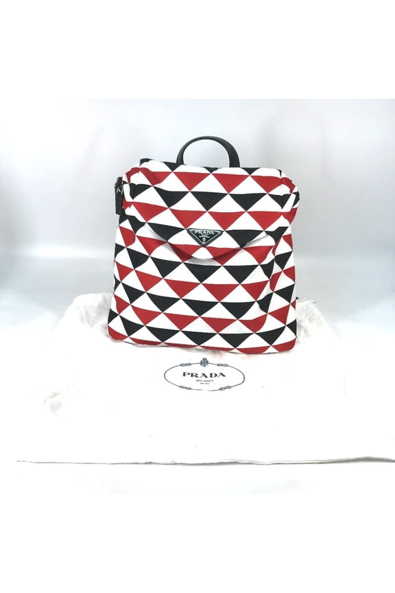 Pre-Owned PRADA Prada Triangle Plate Signo Print Backpack Nylon Men's Red E-231215-29