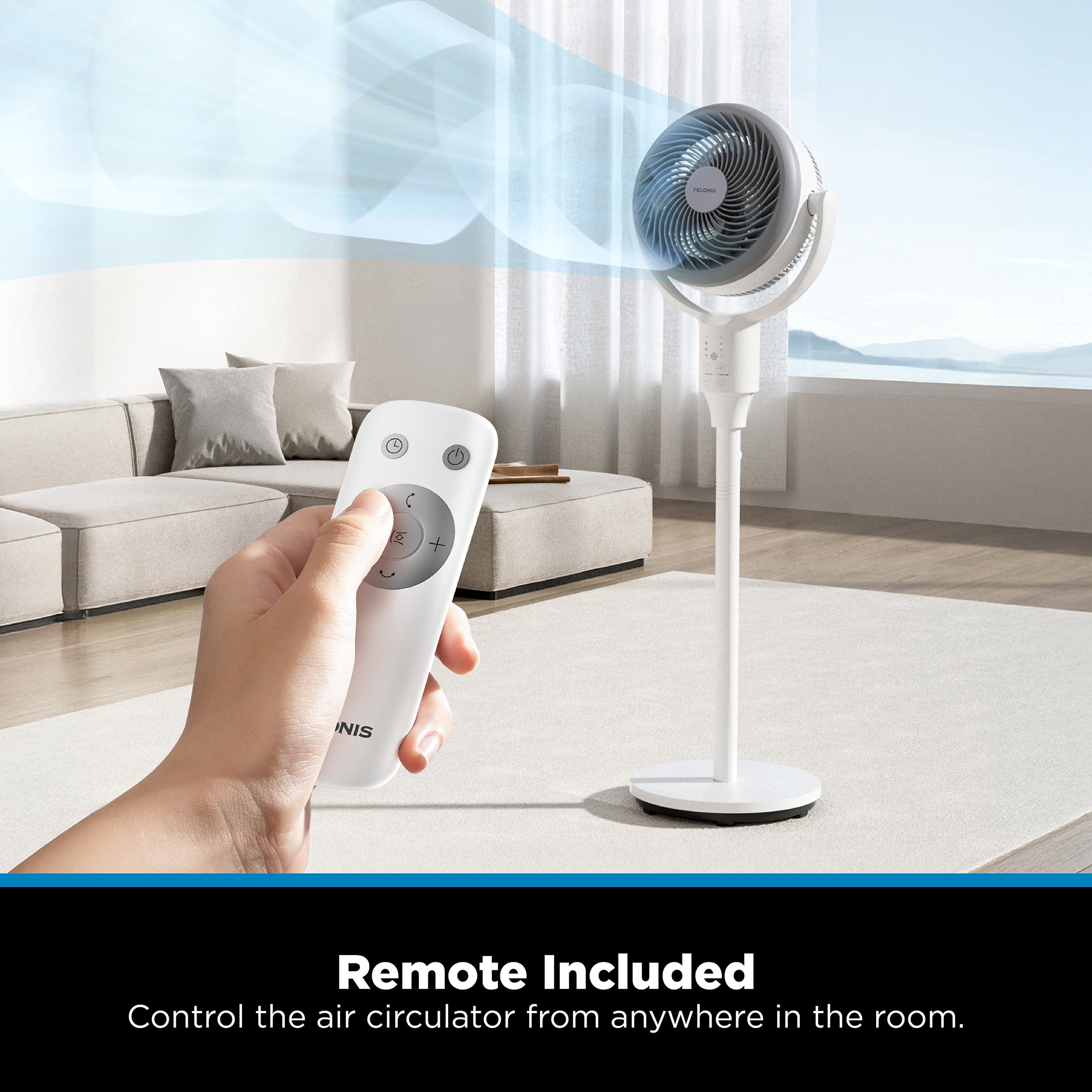 PELONIS Oscillating Pedestal Fan with Remote Standing Fan for Bedroom 3 Speeds 23 dB Ultra Quiet 80 ft Airflow