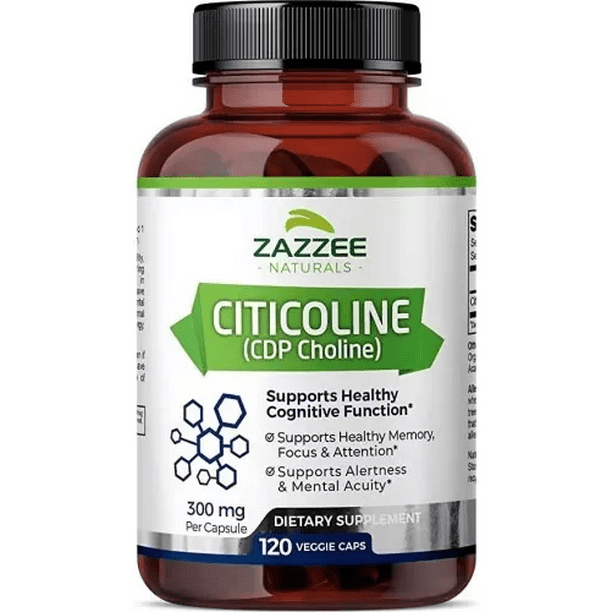 Zazzee Naturals Citicoline (CDP Choline) | 300 Mg Per Capsule | 120 Servings | 120 Veggie Capsules