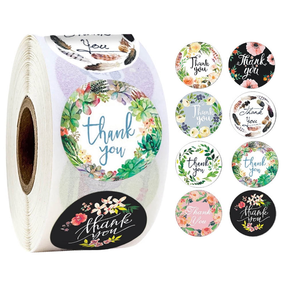 / 500 PCS Thank You Stickers 2 Designs Round Labels Stickers in Roll,1 inch Decorative Stickers for Stationery Home Office 