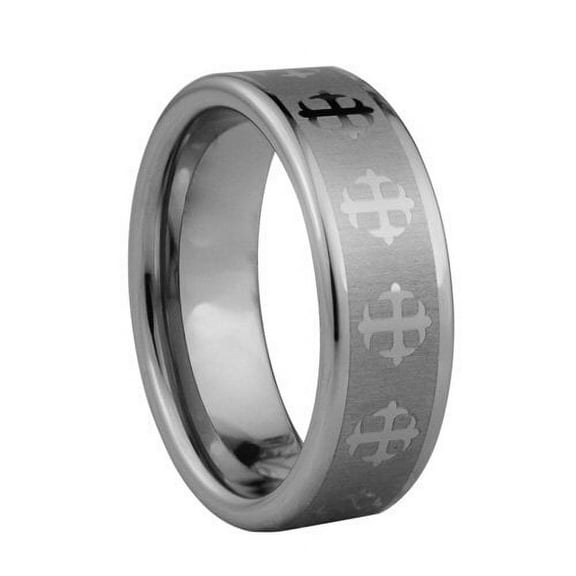 The Fleur-de-lis style Crosses Tungsten ring - Highly polished style by Laser - 8mm wide - many sizes available - 9