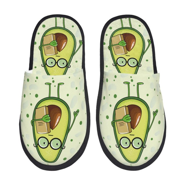 Balery Avocado with Glasses Pantuflas de Casa de Felpa Silenciosas con Diseño Estampado, Zapatillas Cómodas Antideslizantes de Algodón para Interior-Medium