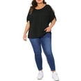 thumbnail image 2 of Agnes Orinda Women's Plus Size Tops Cold Shoulder Short Sleeve Crew Neck Blouse Solid Summer Casual Shirts 3X Black, 2 of 6