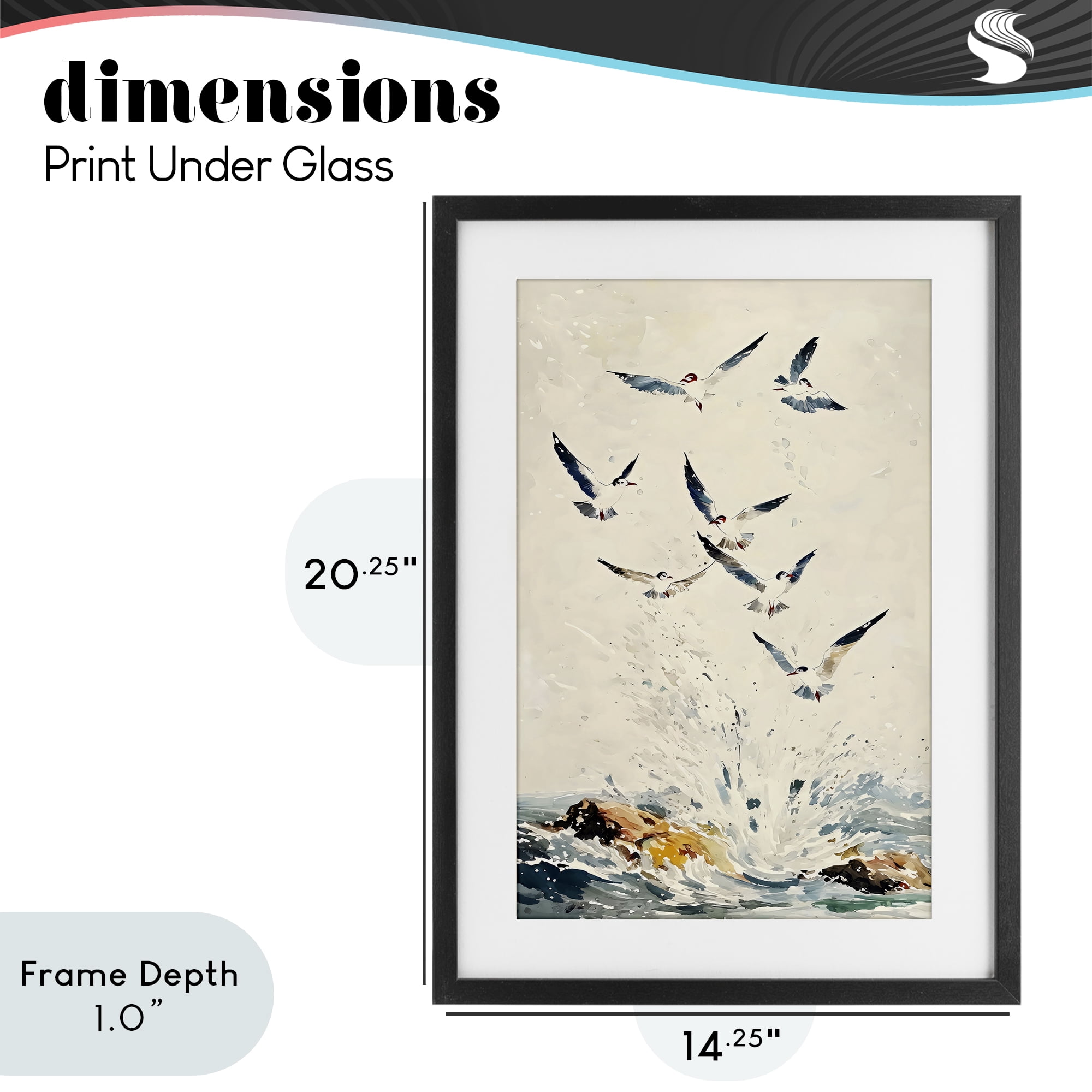 Stupell Industries Waves of Seagulls over Rocks Black Framed Print Under Glass, design by Creative Studio