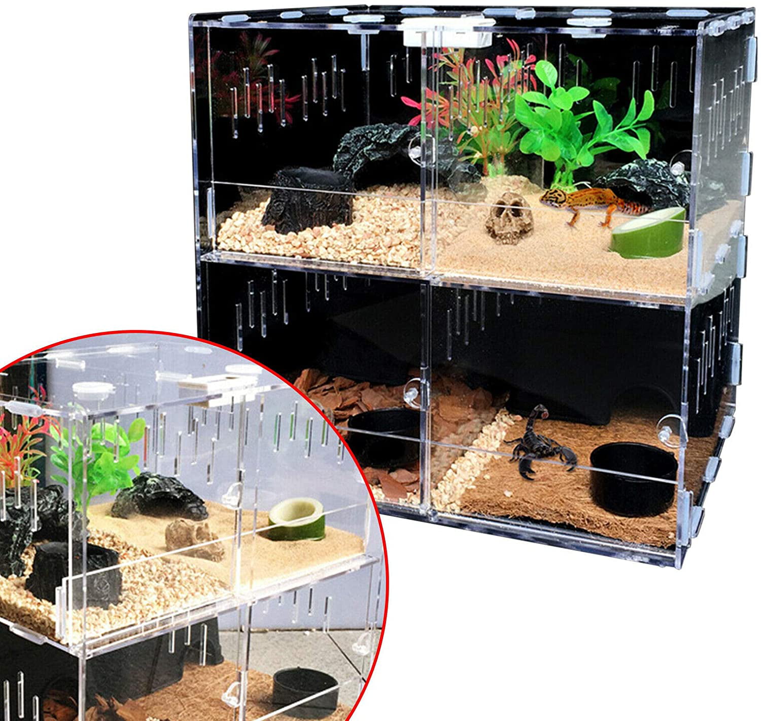 White Pet Reptile Feeding Tank Insect Snake Spider Breeding Boxes Cage House 