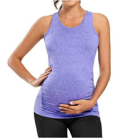 

asdoklhq Maternity Clothes for Women Clearance Maternity O-Neck Solid Sleeveless Sport Yoga Vest Pregnant Woman Blouse
