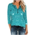 thumbnail image 6 of ZUKMRJPC Women's V-neck T-Shirts 3/4 Sleeve Fashion Starry Sky Sequins Printing Loose Fit Pullover Tees Soft Comfy Cotton Tops, 6 of 7