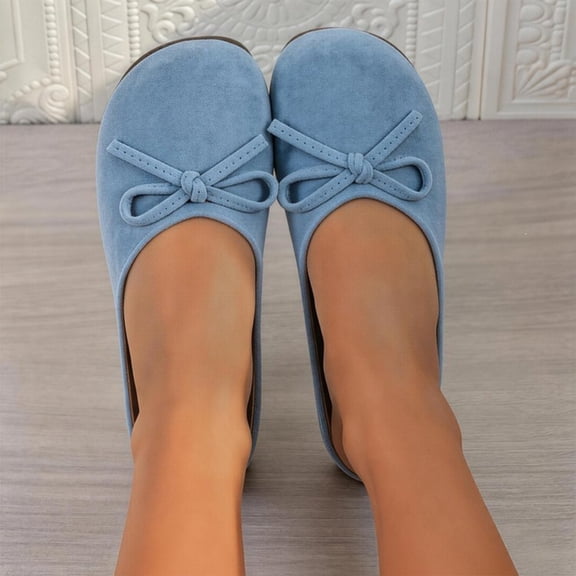 CHWshoes Women's Faux Suede Square Toe Ballet Flats Bowknot Shoes Women Dressy Comfortable Slip-On Loafers Ballerina Flats,Blue Size 37