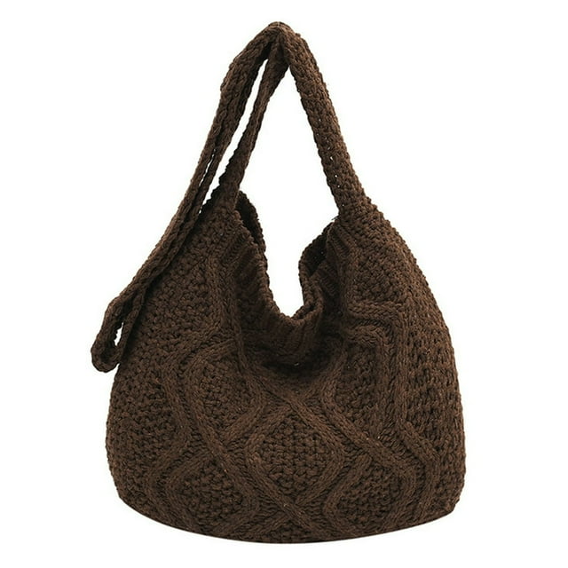 Women Shoulder Bag Twist Pattern Crochet Solid Color Large Capacity Shopping Bag Tote Bag for Travel