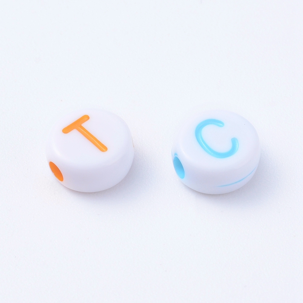 Acrylic Horizontal Hole Letter Beads Craft Style Flat Round Mixed Color 7mm in diameter 3mm thick hole: 1.5mm 4550pcs/500g