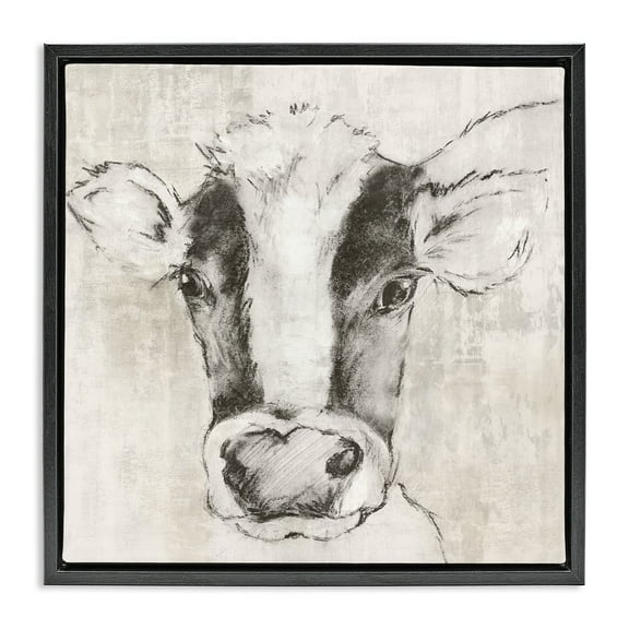 Stupell Industries Cow Sketch Impression Animals Drawing Black Floater Framed Canvas Art Print Wall Art, 18 x 18