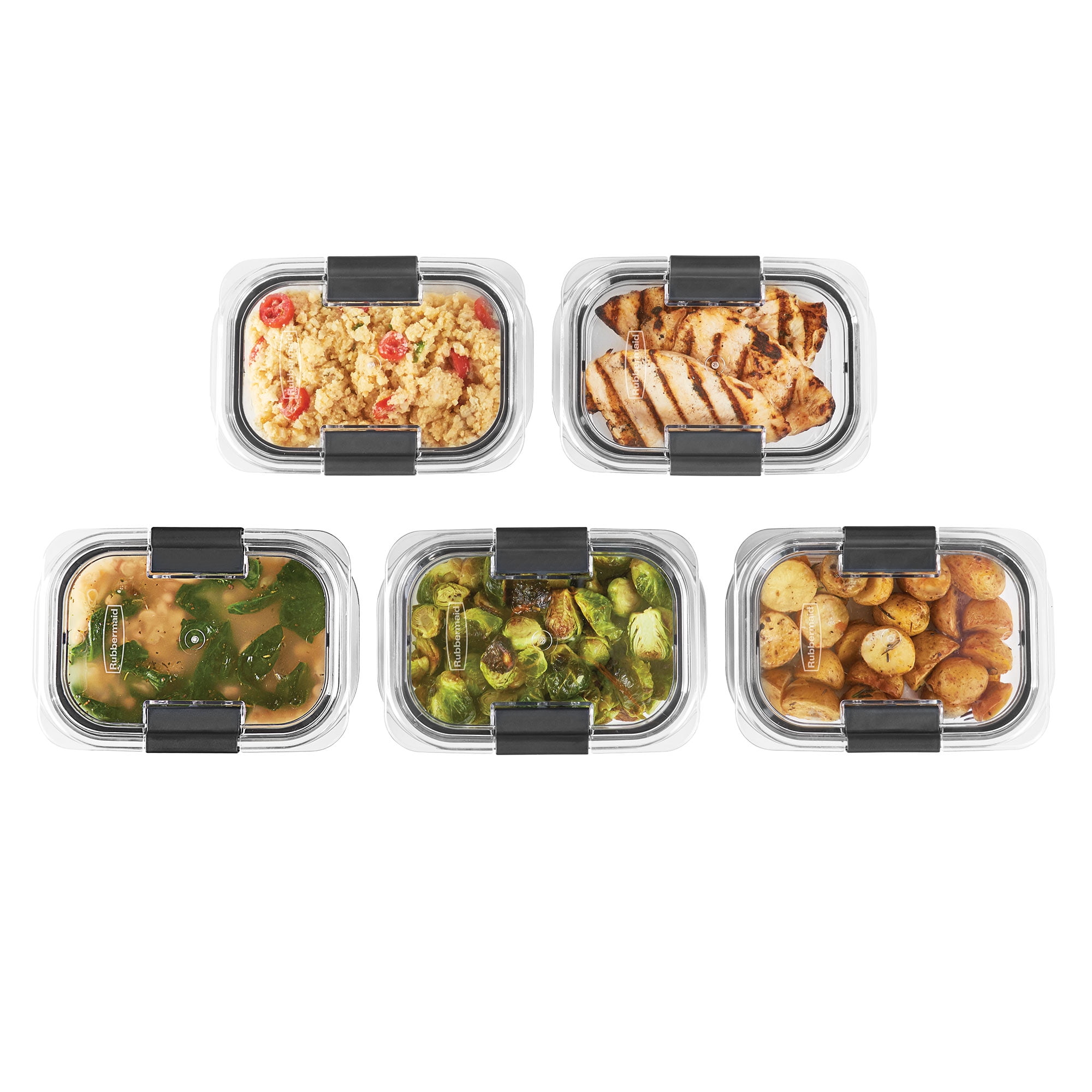 Rubbermaid 12-Piece Brilliance Food Storage with Dressing Container,  Clear/Grey & Brilliance Glass Storage 3.2-Cup Food Containers with Lids,  BPA Free