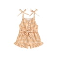 thumbnail image 1 of SUNSIOM Little Girls Summer Cami Jumpsuit Sleeveless Button Up Ruffle Trim Plaid Overalls with Belt, 1 of 6