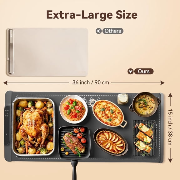 Warming Mat For Food Extra Large 36"x15", Electric Warming Tray with 14-Level Temp 10-Hour Timer Adjustable Temperature, Food Heating Pad for Dishes, Soup, Family Dinners, and Holiday Gatherings