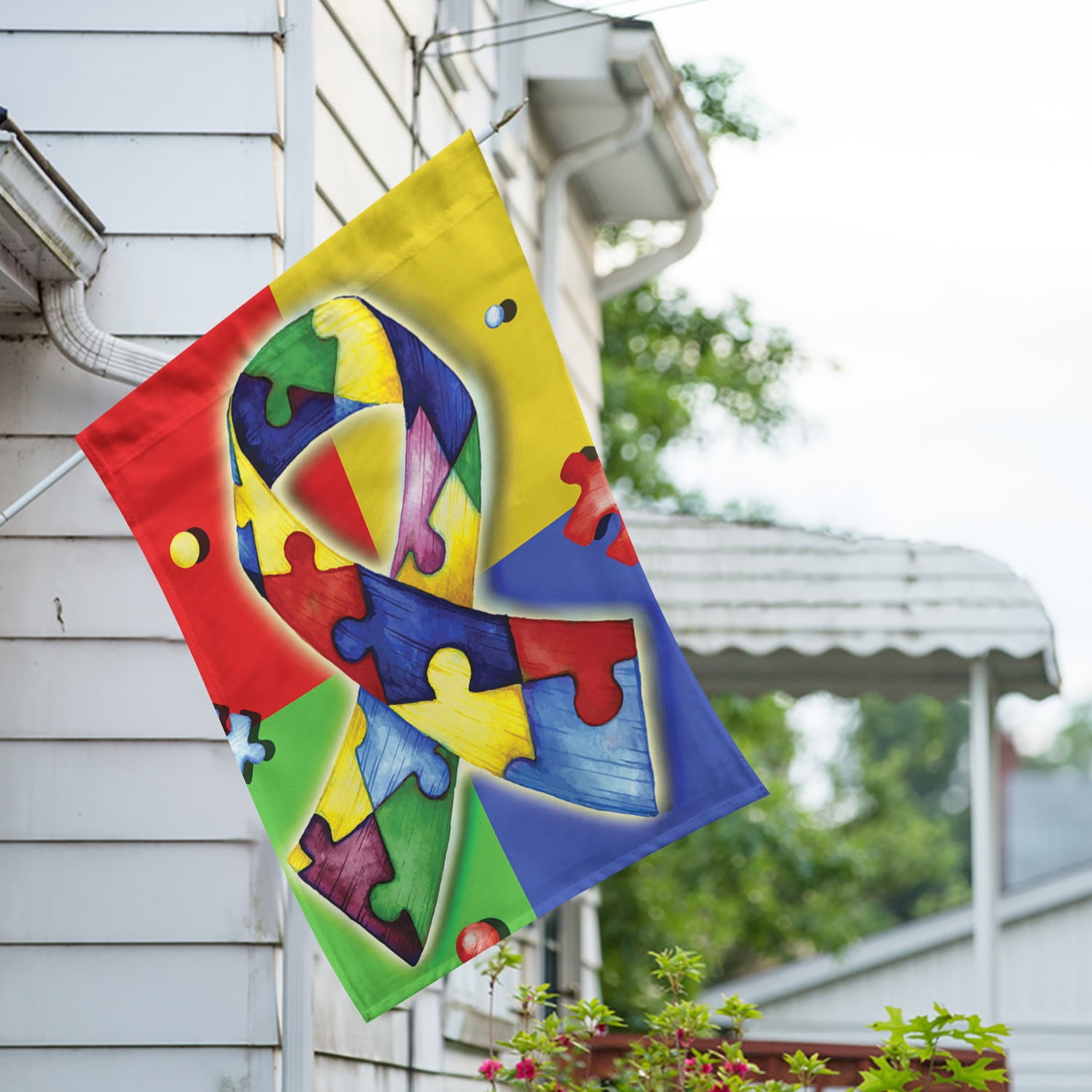 America Forever Autism Awareness House Flag, 28 x 40 inch Double Sided, Puzzle Piece Ribbon Flag, Autism Support, Neurodiversity Acceptance, Special Needs Family Yard Decor