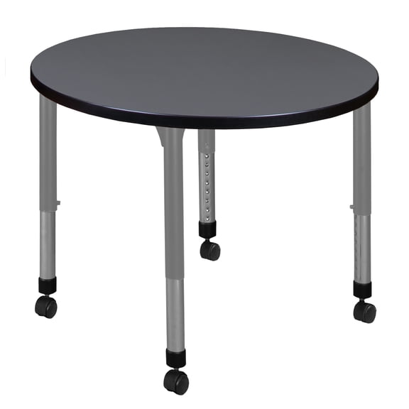 Romig Trek 30 in. Round Height Adjustable Mobile Classroom Activity Table- Grey Top & Grey Base