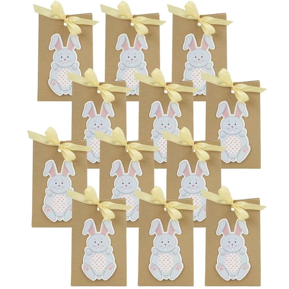 Jiibva Kraft Paper Gift Bag 50pcs Happy Easter Egg Hunt Bags Easter Bunny Gift Packing Bag for Food Grocery Snack Easter Party Supplies