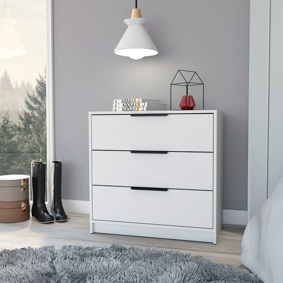 Knubmt 3 Drawers Dresser Wood Storage Cabinet for Home, Living Room, White