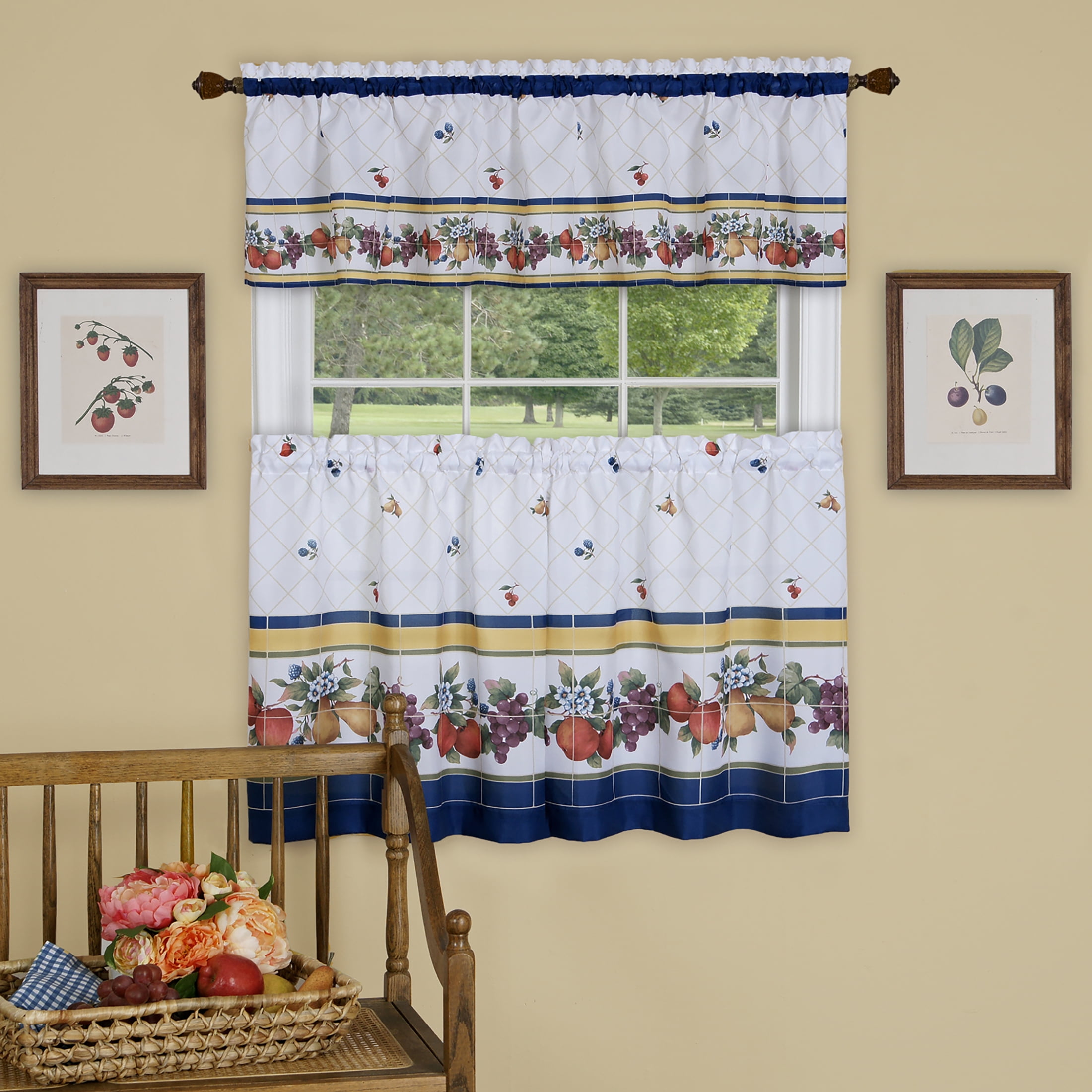 3 Piece Kitchen Curtain Tier & Valance Set Flea Market Floral Design Home Decor 