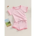 thumbnail image 4 of Elippeo Baby Tollder Girl Summer Set 6M 12M 18M 24M 3Y Round Neck Short Sleeve Contrast Trim Tops + Elastic Waist Shorts with Pocket 2 Piece Outfits, 4 of 10