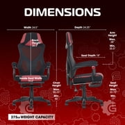 Gamer Gear Gaming Office Chair with Extendable Leg Rest, Red/Black Fabric Upholstery