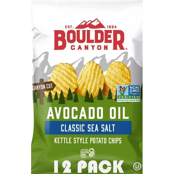 Boulder Canyon | Avocado Oil Classic Sea Salt | Kettle Style Potato Chips| 1.5 Ounce | Pack of 12 Bundled by SUPERDEALS with Mystery Bonus Gift