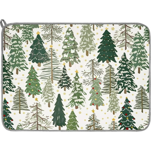 Christmas Dish Drying Mat Xmas Tree Absorbent Dish Drainer Protector Pad Forest Woodland Dry Mat Dish Drainer Mat for Kitchen Countertop Tableware Decor, 18 x 24 Inch, AD2665