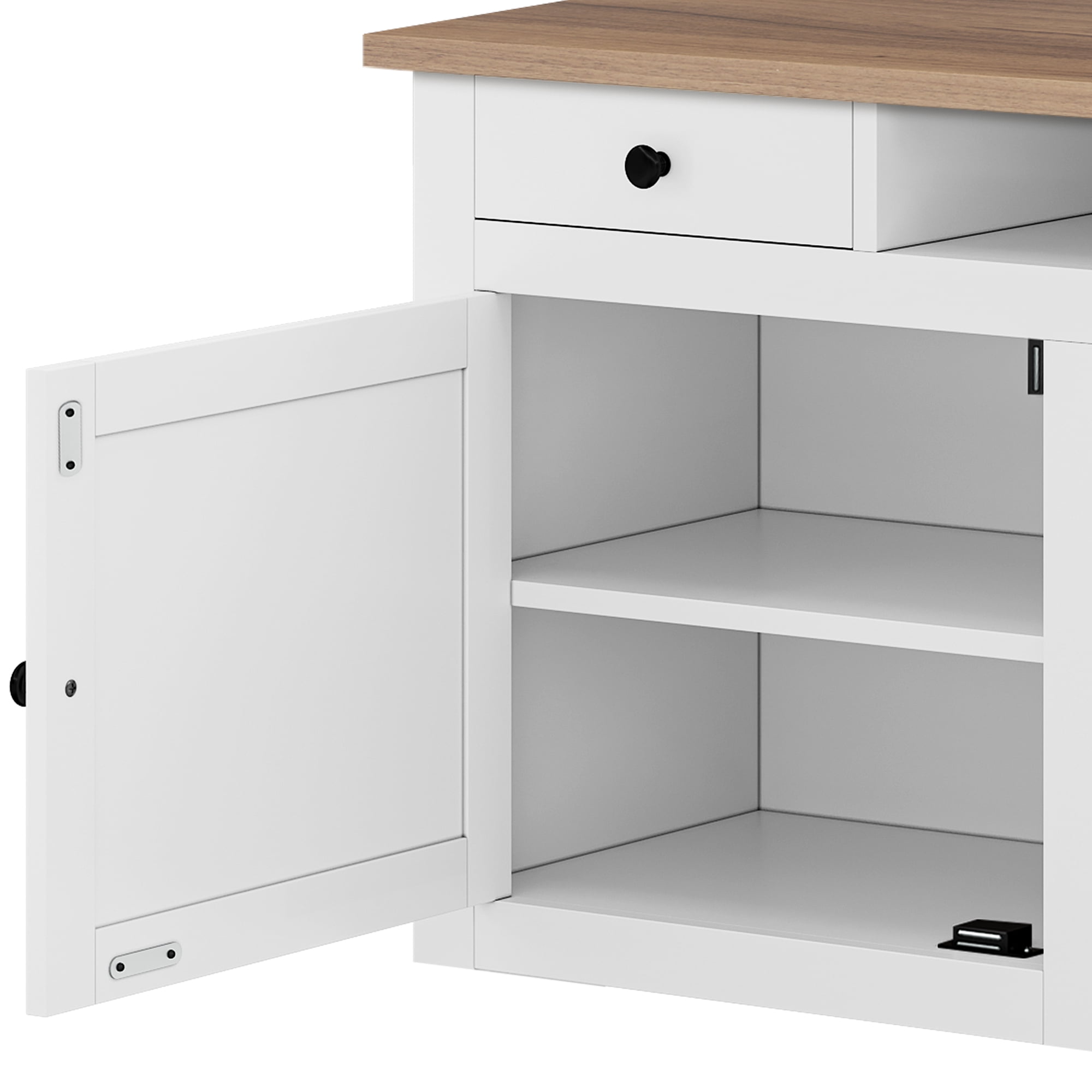 Uforic Farmhouse TV Stand for 75/80 Inch TV, Rustic Entertainment Center with Power Outlet, Storage Drawers, TV Console for Living Room, White