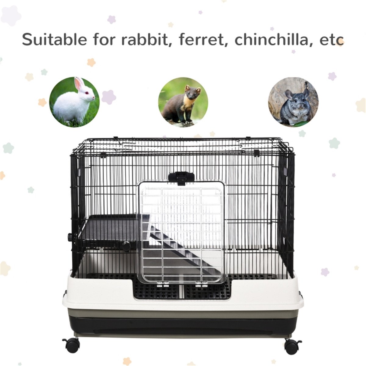 Small Animal Habitat Cage for Rabbits, Chinchillas, Pet Minks, Steel & PP