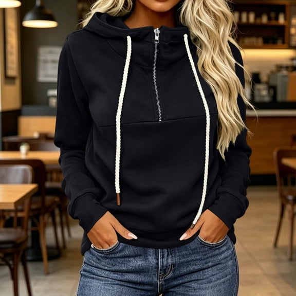 IUYRTFE Women's Zip Up Hooded Sweatshirt Long Sleeve Casual Sporty Jacket with Pockets