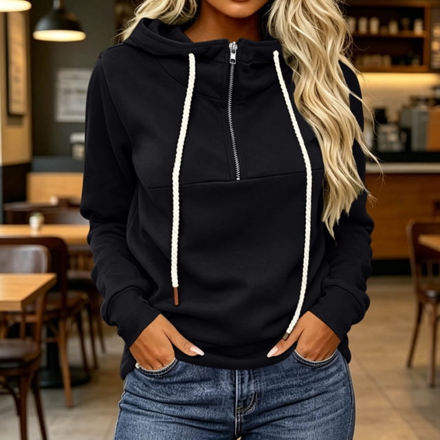 Neewe Women’s 2026 Fall Long Sleeve Hoodie Drawstring Pullover Sweatshirt Solid Color Casual Tops Blouse