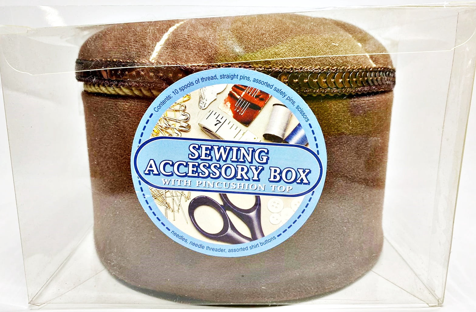 Allary Sewing Accessory Box with Pincushion Top, Brown