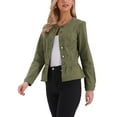 thumbnail image 4 of Denim Jacket for Women Peplum Hem Button Down Collarless Jean Jackets M Army Green, 4 of 6