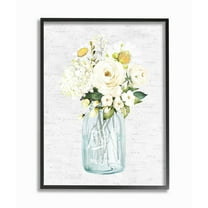 Stupell Industries Quaint Spring Floral Bouquet in Simple Blue Jar Framed Wall Art Design by Lettered and Lined, 24" x 30", Black Framed