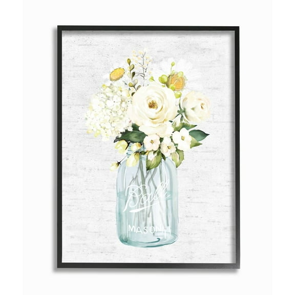 Stupell Industries Quaint Spring Floral Bouquet in Simple Blue Jar Framed Wall Art Design by Lettered and Lined, 24" x 30", Black Framed