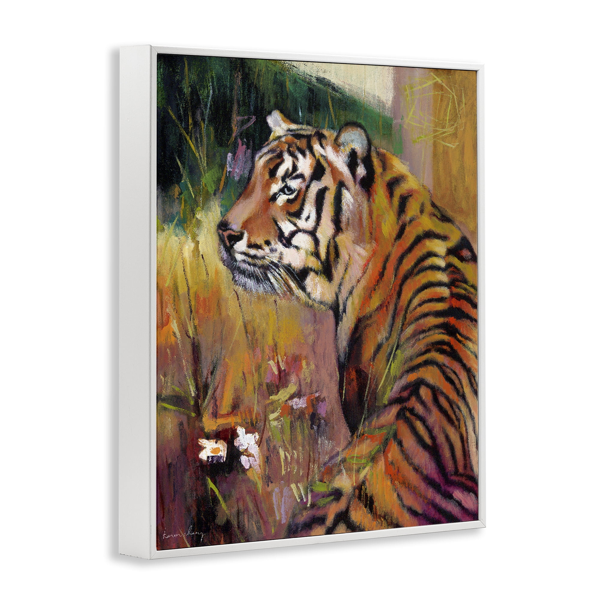Stupell Industries Patience Tiger in Wait White Framed Giclee Art, design by Karen Chang