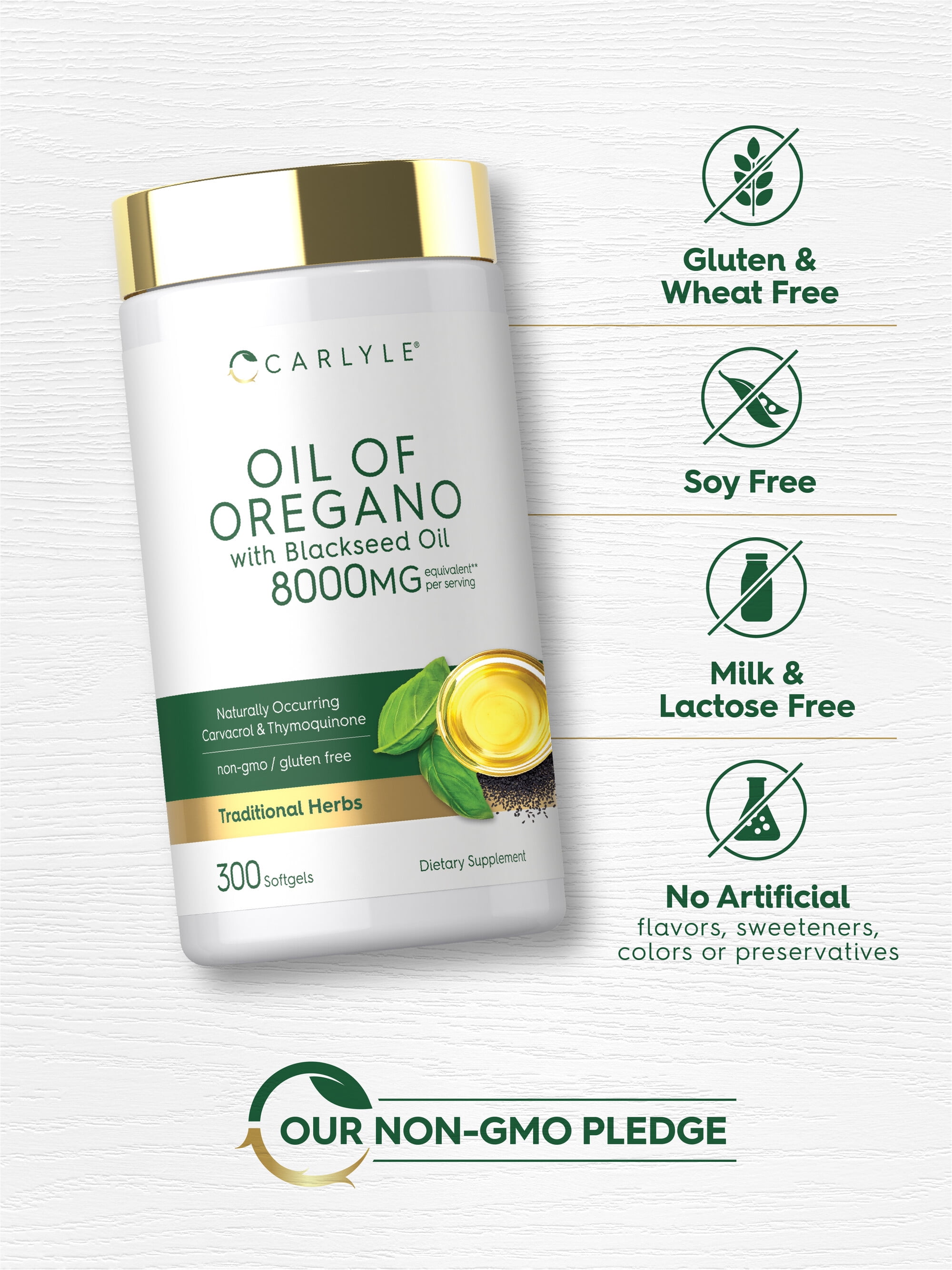 Oil of Oregano with Black Seed Oil | 8000mg | 300 Softgel Capsules | by Carlyle