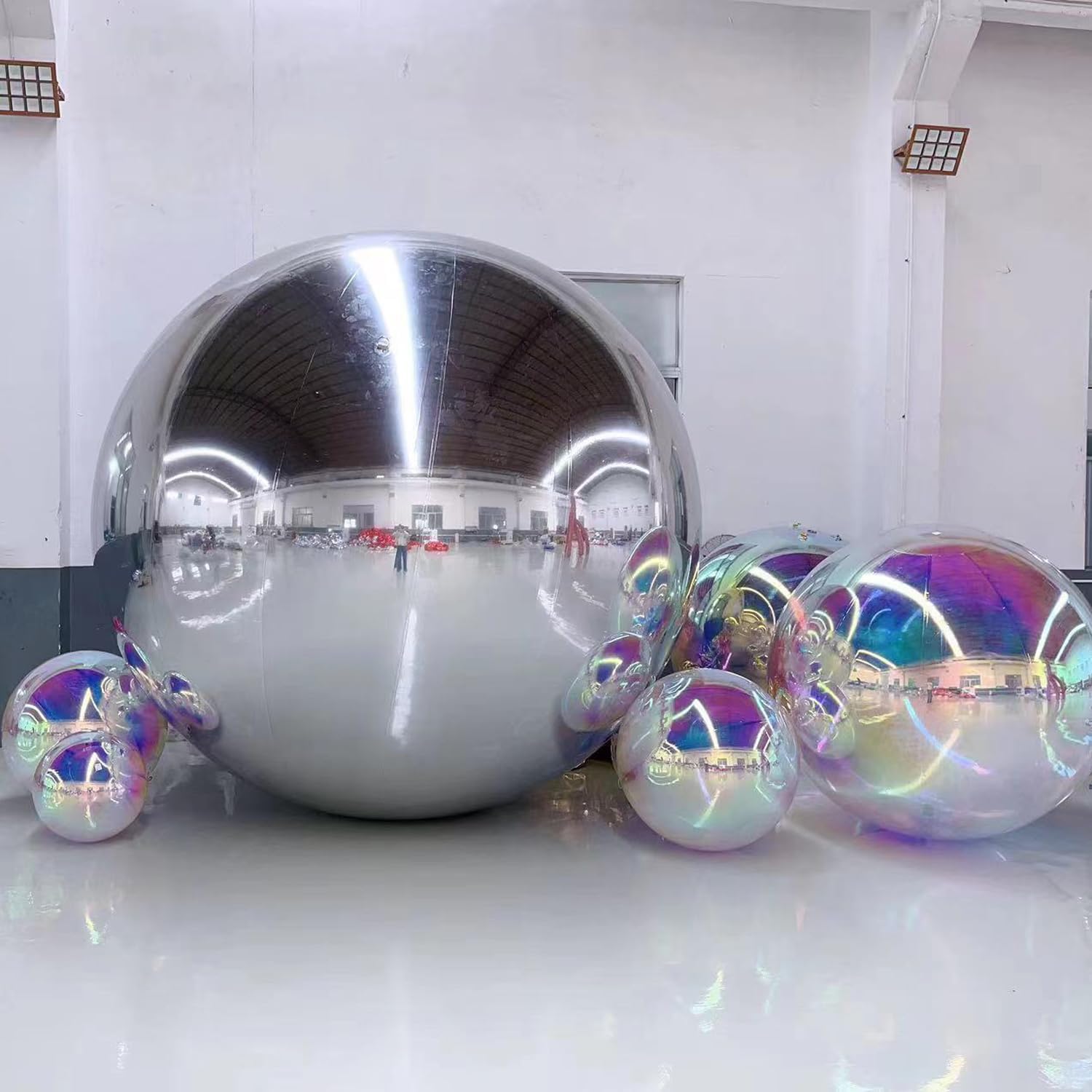 Silver Inflatable Mirror Ball Set - Sealed Shinny Balls Reusable Giant Mirror Balloon Sealed Disco Sphere For Wedding Nightclub Party Stage Hanging Decoration(3pcs1pack)