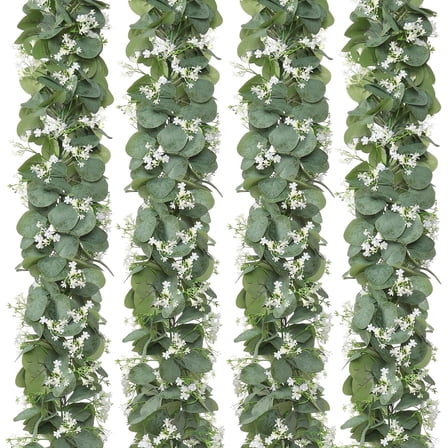 4Packs 5.9Ft Artificial Eucalyptus Garland, Silver Dollar Greenery Vines, Fake Hanging Ivy Plants for Wedding Arch, Party, Mantle, Table & Home Decor