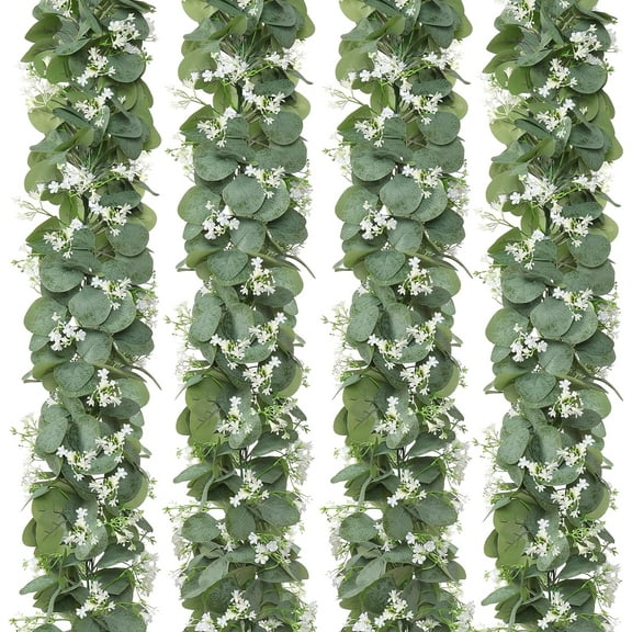 4Packs 5.9Ft Artificial Eucalyptus Garland, Silver Dollar Greenery Vines, Fake Hanging Ivy Plants for Wedding Arch, Party, Mantle, Table & Home Decor