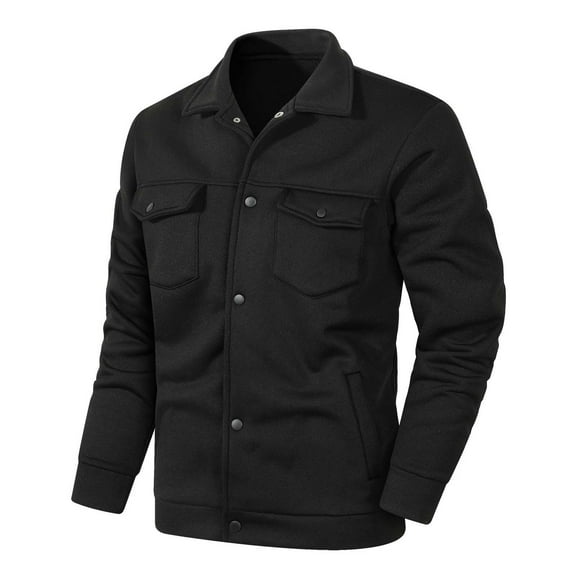 safuny Men Casual Fashion Snap Button Jacket Flip Collar Long Sleeve Solid Coat Pocket able Wear Winter Outdoor Daily Clothing Black L