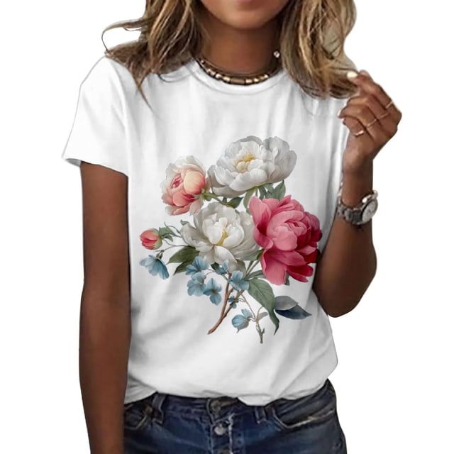 Camiseta ZOCANIA Graphic Tees para mujer de algodón con estampado floral