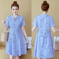 thumbnail image 3 of Medium Style Stripes Printing Embroidered Dress for Pregnant Woman blue XL, 3 of 8