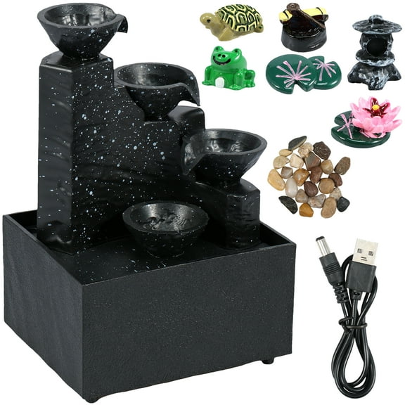 Threns Tabletop Waterfall Decor Meditation Desktop Fountain Tabletop Fountain Ornaments for Office,with Lig